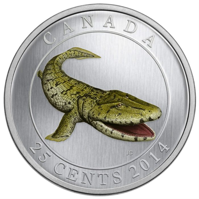 2014 25C PREHISTORIC CREATURES: TIKTAALIK - GLOW-IN-THE-DARK COLOURED COIN [127627]